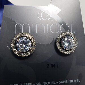 Silver tone Clear Crystal Rhinestone Stud Earrings with Jacket